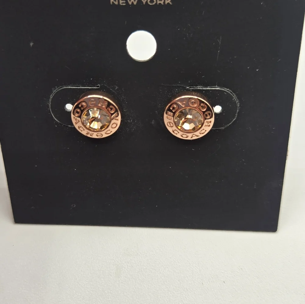 COACH NEW Open Circle Rose Gold Colored Stud Earrings - Picture 4 of 4